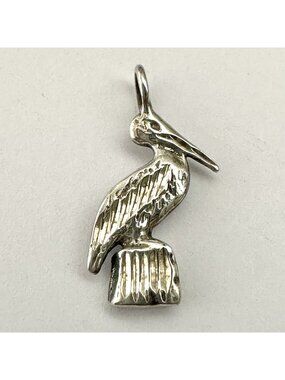 Pelican Bird Pendant Sterling Silver Perched on Dock Piling 925